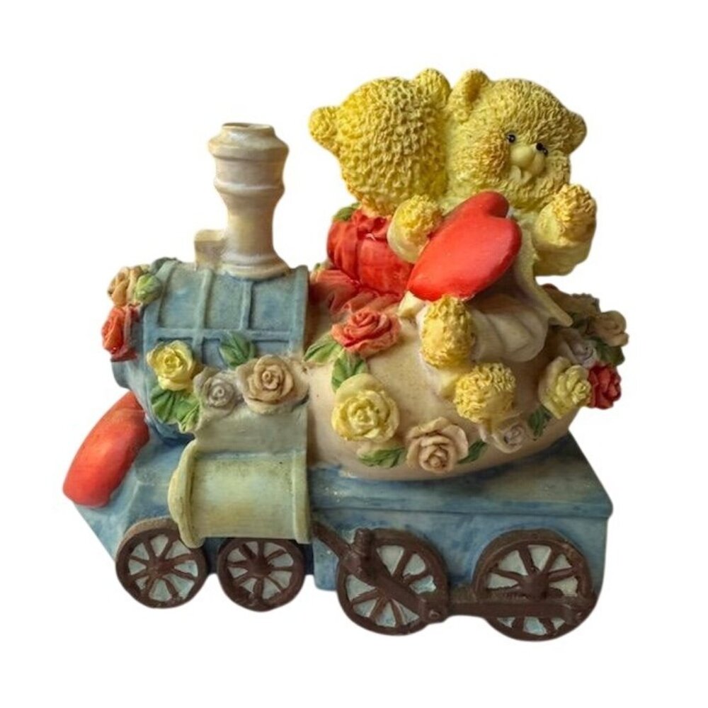Country Cubs Bear Figurine On Floral Train Decoration